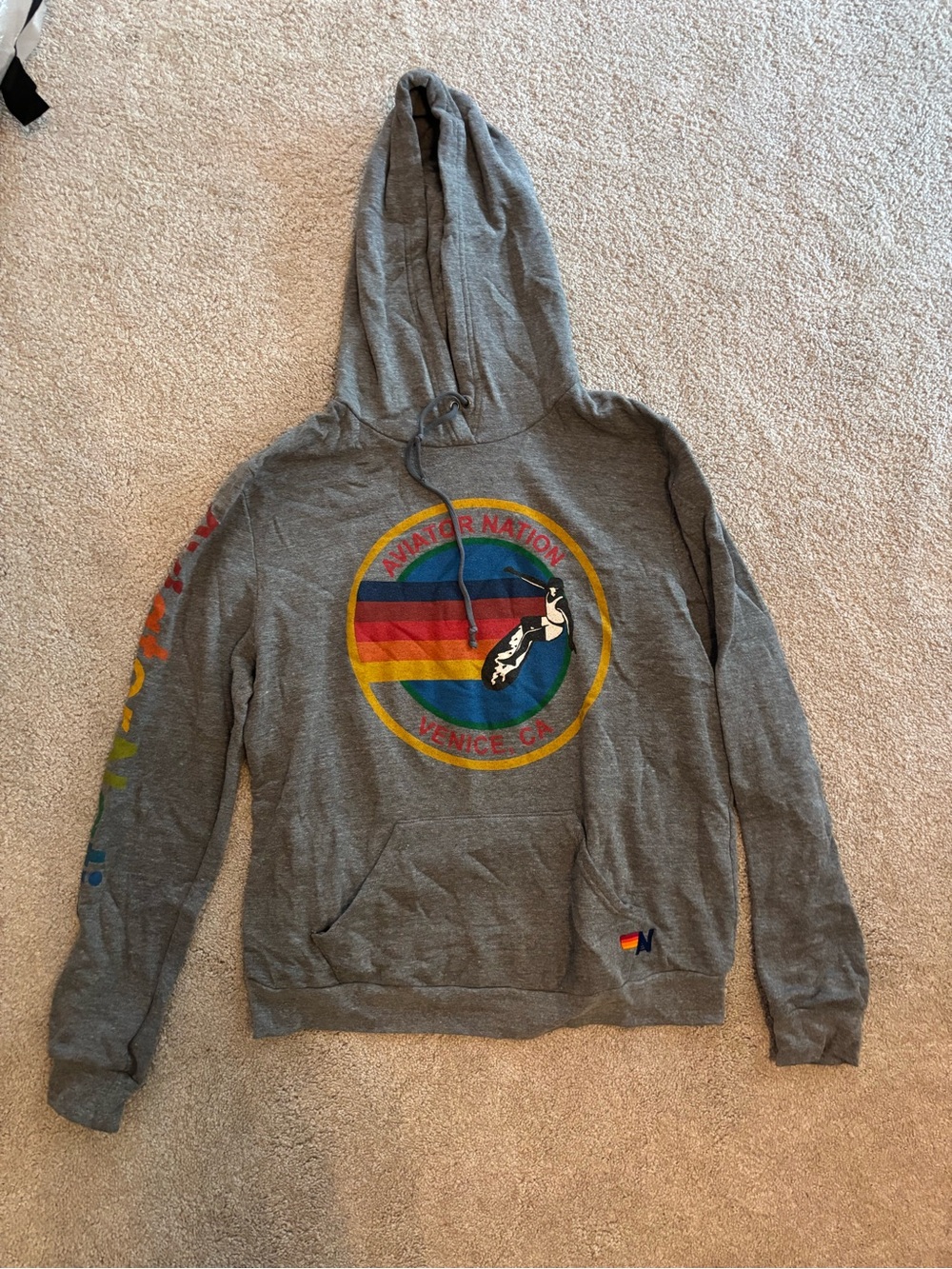 Aviator Nation Gray Hoodie with Rainbow Logo